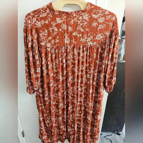 Treasure & Bond Red Boho Garden Floral Long Sleeve Woven Midi Dress Size 1X - Picture 6 of 7